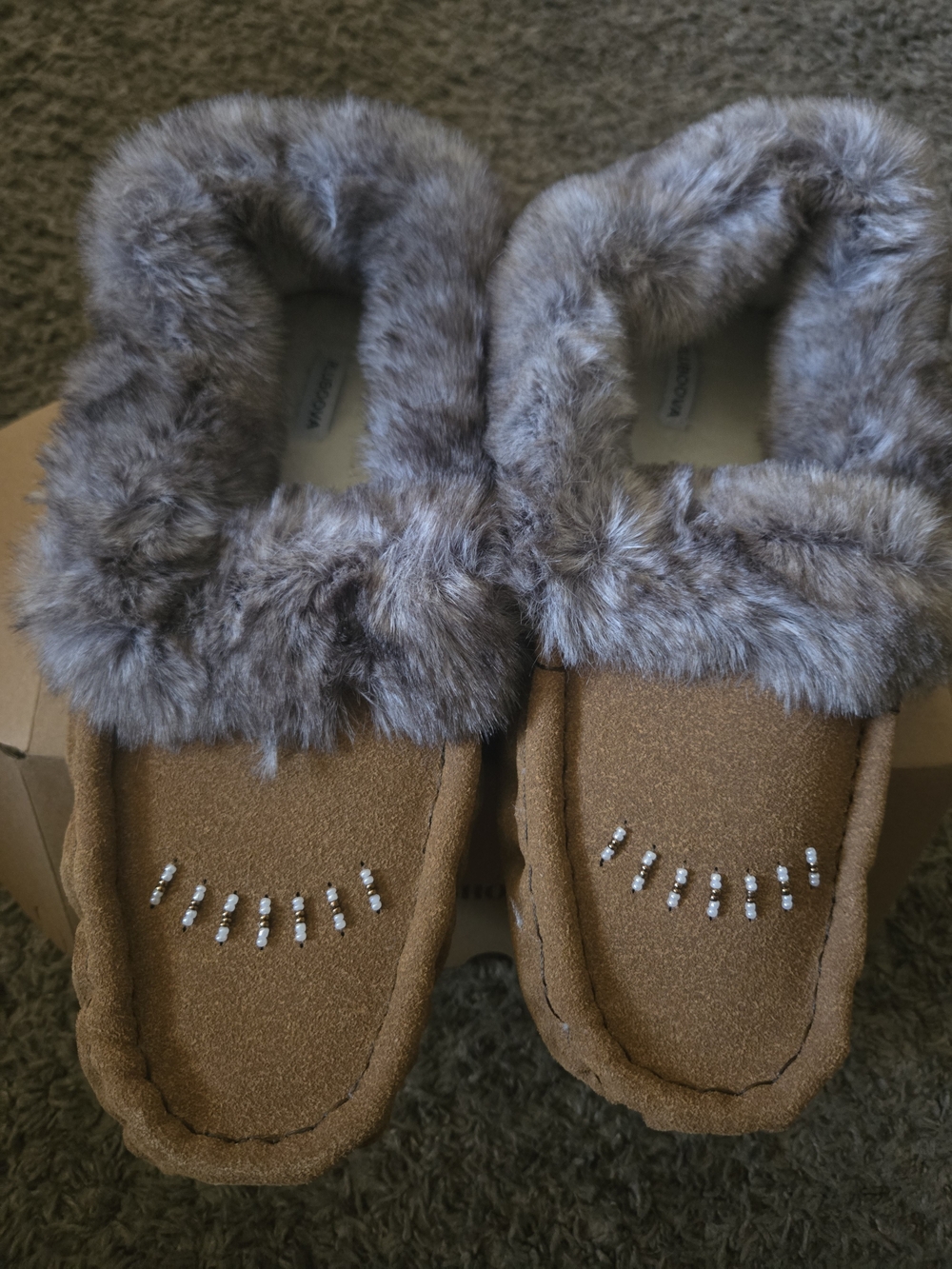 Cozy Faux Fur Lined Moccasin Slippers - Brown